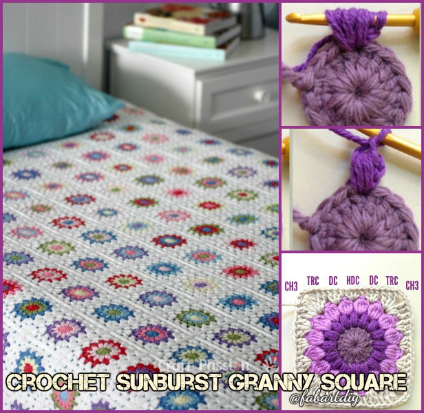 DIY Crochet Sunburst Granny Square Blanket Free Pattern (Video)