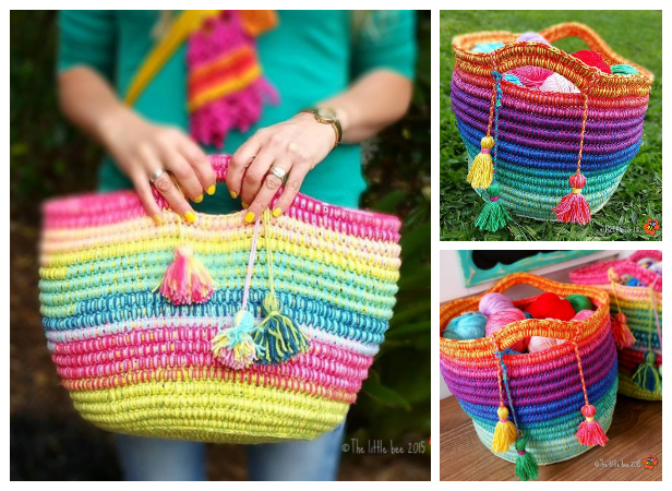 DIY Rainbow Rope Basket Free Crochet Pattern