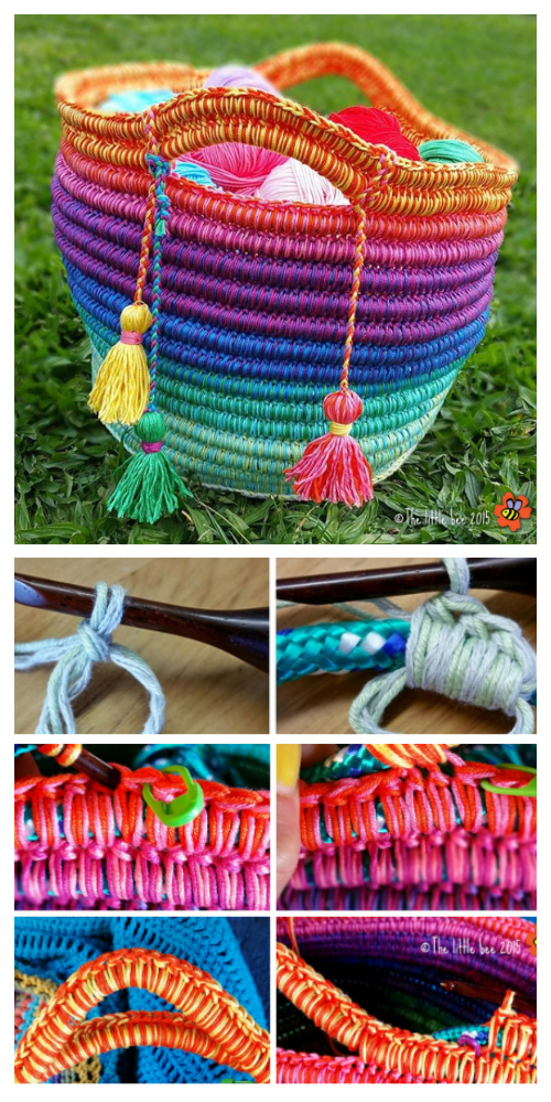 DIY Rainbow Rope Basket Free Crochet Pattern