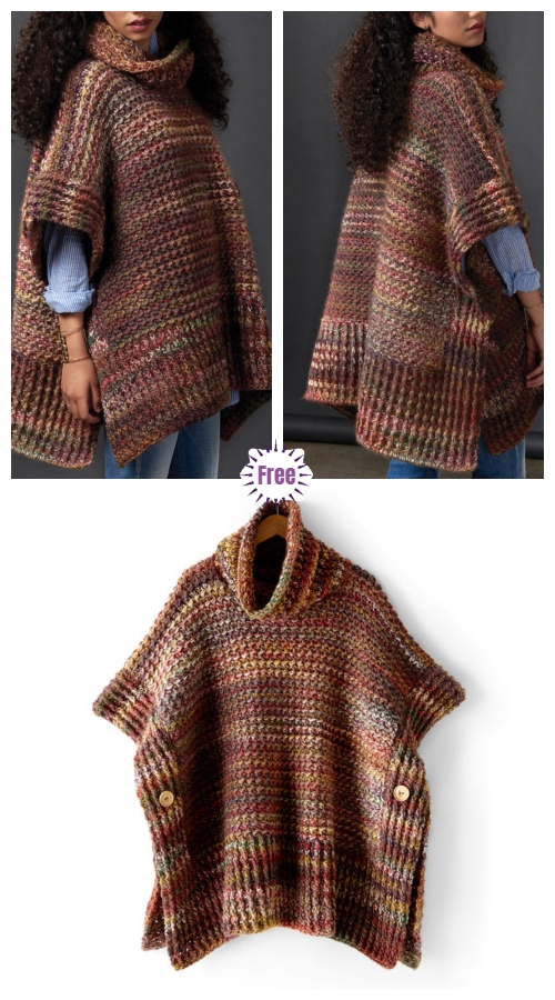 Crochet Tweed Under Wraps Poncho Sweater Free Crochet Pattern