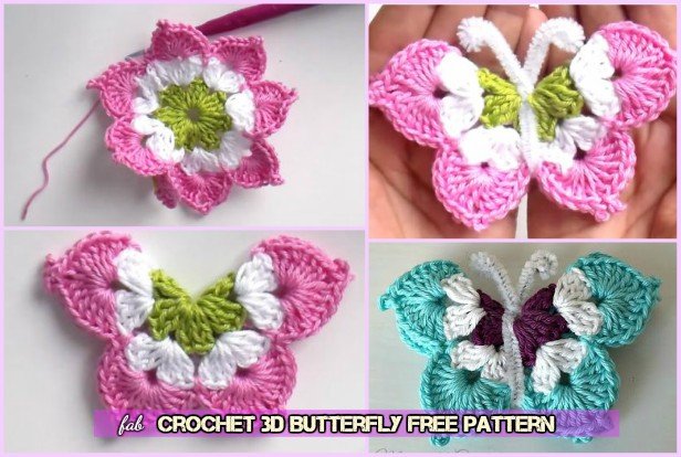 Crochet 3D Butterfly Free Pattern Tutorial-Video