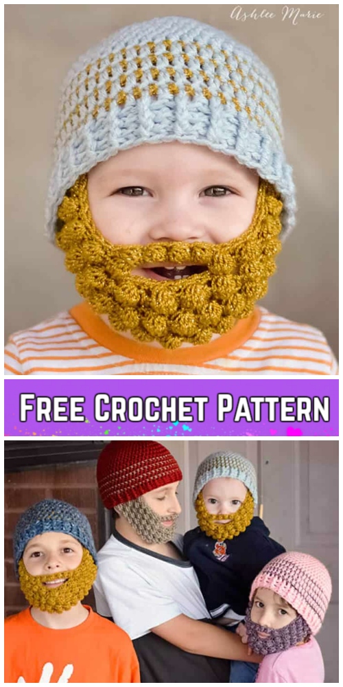 DIY Crochet Bobble Beard Hat Free Crochet Pattern-Video