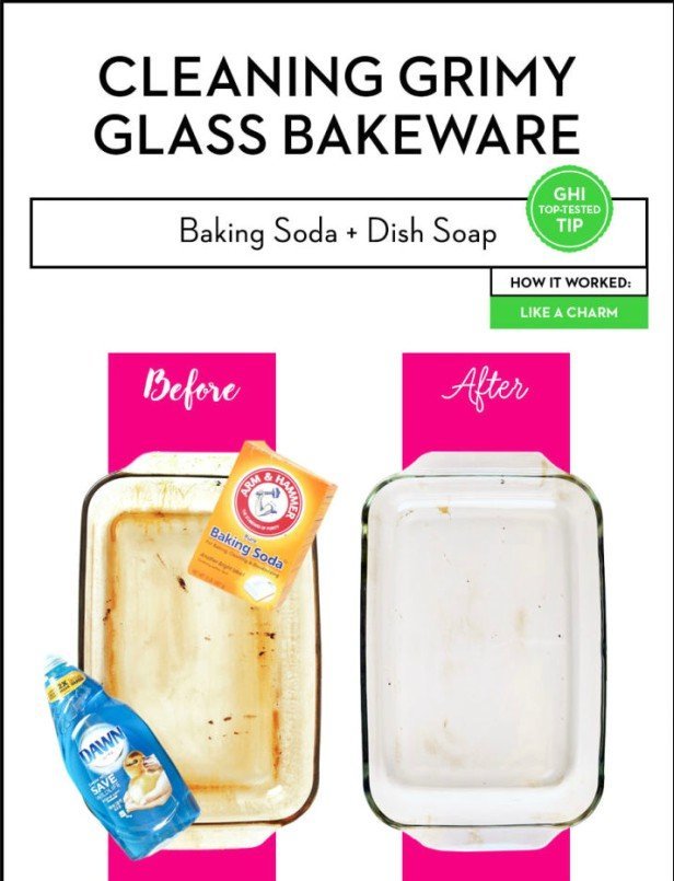 Kitchen Cleaning Hacks to Clean Burnt Glass Baking Sheet with Baking Soda+Dish Soap