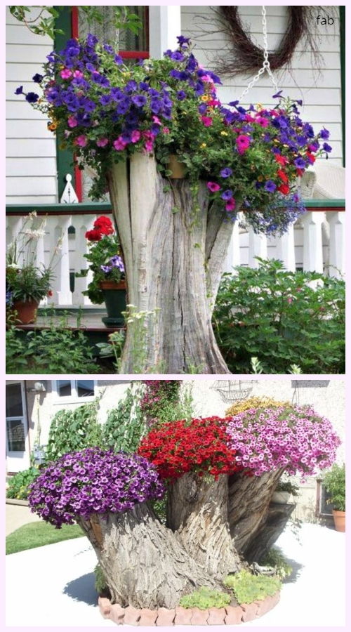  DIY Tree Stump Planters Tutorial