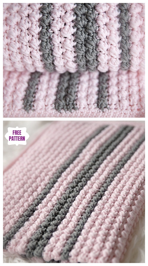 Crochet Bobbles and Stripes Baby Blanket Free Crochet Pattern