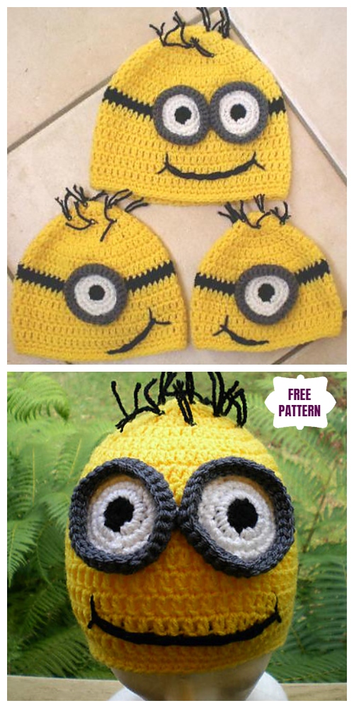 DIY Crochet The Eyes Have It Beanie Minion Hat  free Crochet Pattern