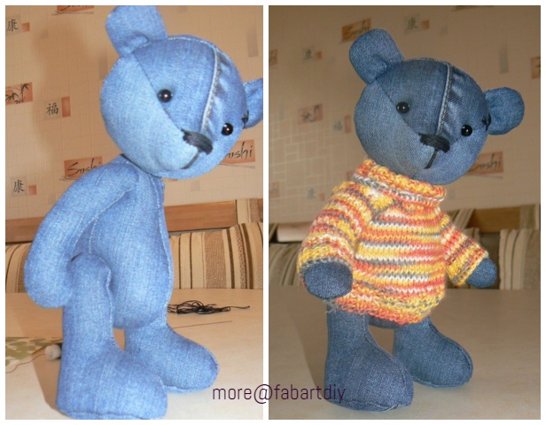 DIY Cute Jean Teddy Bear Free Sew Pattern & Template