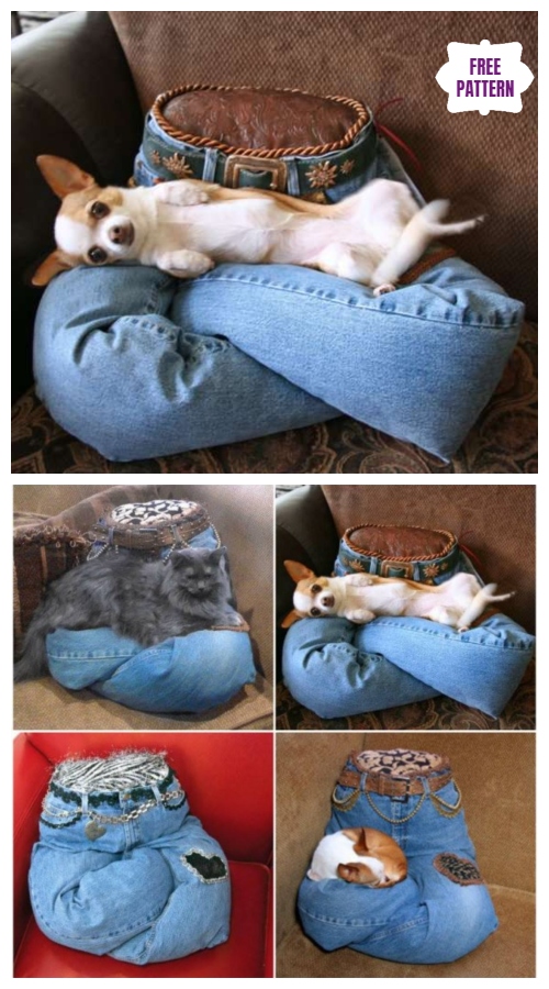 DIY Portable No Sew Recycled Jean Pet Pillow Tutorial