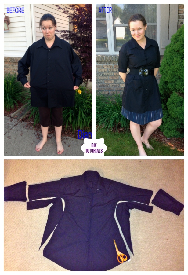 Creative Ideas to Repurpose Old Shirts into New Fashion - Turn Men’s Dress Shirt to LBD Refashion