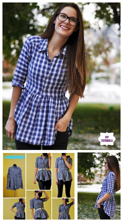 Creative Ideas to Repurpose Old Shirts into New Fashion - Turn men shirt into peplum Top Tutorial