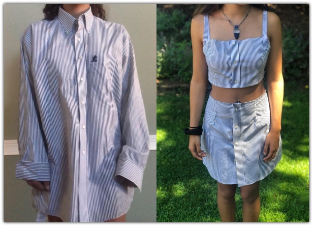 Creative Ideas to Repurpose Old Shirts into New Fashion - Turn Men’s Dress Shirt to 2 Piece Summer Outfit