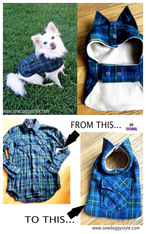 DIY Recycled Shirt Pet Coat Free Sew Patterns & Tutorials