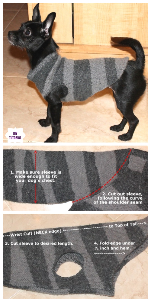 DIY Recycled Sweater Sleeve Pet Coat Free Sew Patterns & Tutorials
