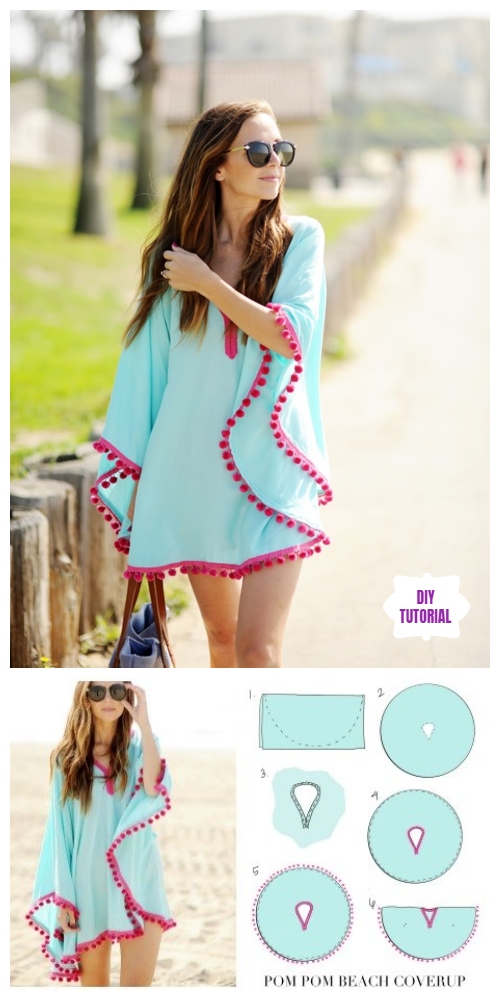 DIY Pom Pom Trim Beach Coverup Free Sew Pattern