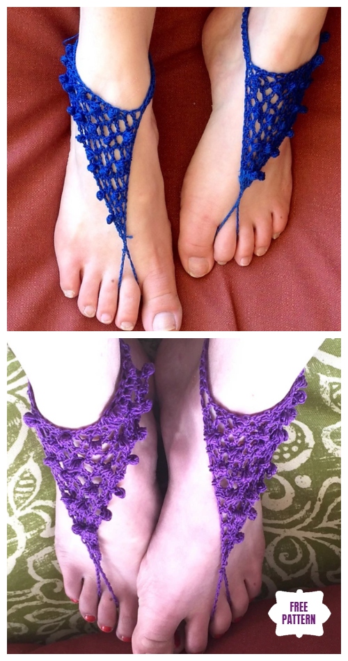 Crochet ﻿Clones Knot Barefoot Sandals Free Crochet Pattern