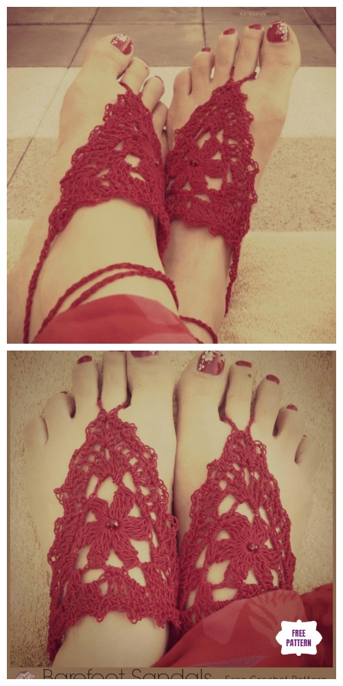 Crochet ﻿Lace Flower Barefoot Sandals Free Crochet Pattern