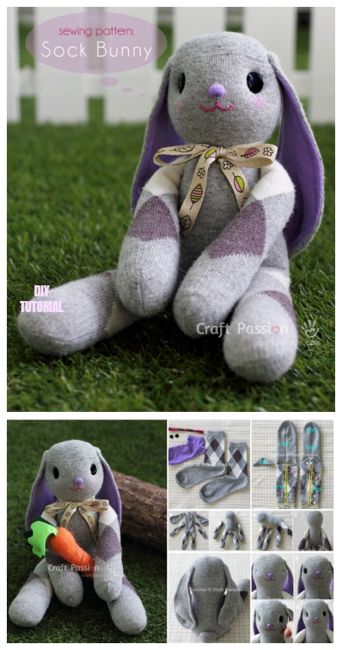 10+ Sew Sock Bunny DIY Tutorials Round Up - Long Ear Sock Bunny DIY Tutorial﻿