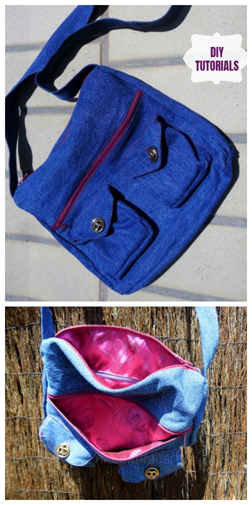 DIY Recycled Denim Jean Lesa Bag With Storage Pockets Tutorial