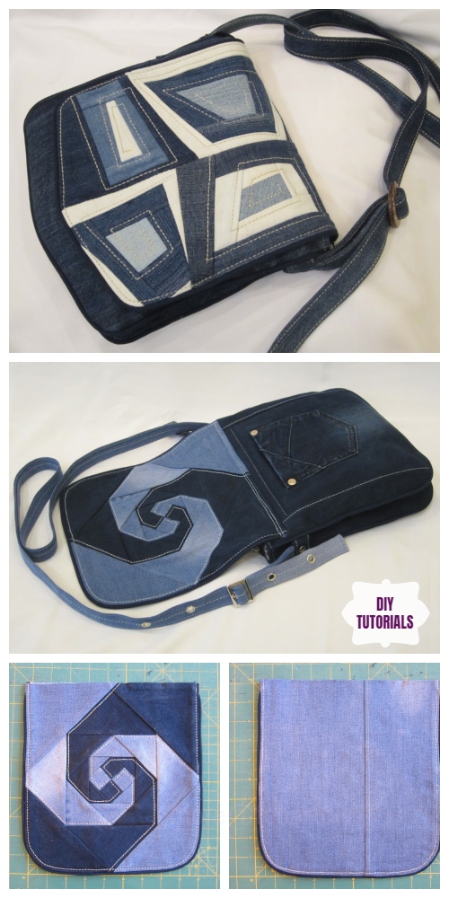 DIY Recycled Denim bag with patchwork flap Tutorial