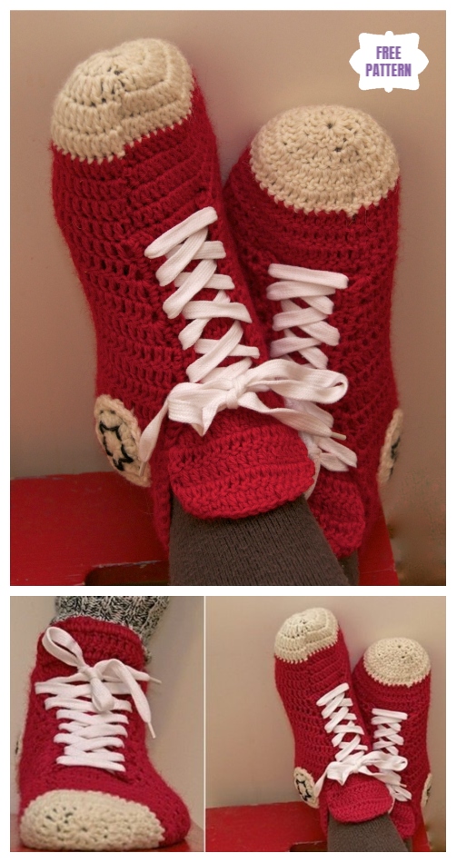 DIY Crochet Adult Slippers Pattern Round Up- Crochet Converse Slippers Free Pattern 