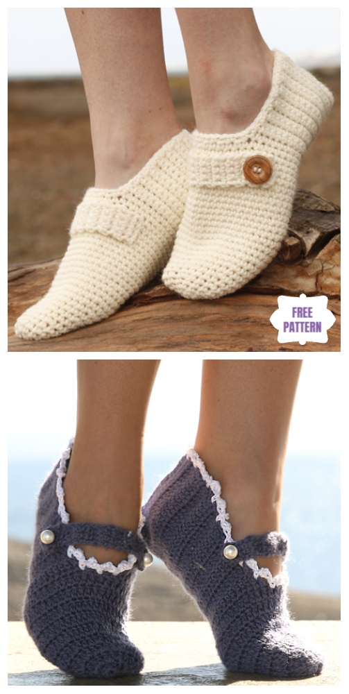 DIY Crochet Adult Slippers Pattern Round Up- Crochet Drops Designs Slippers Free Patterns