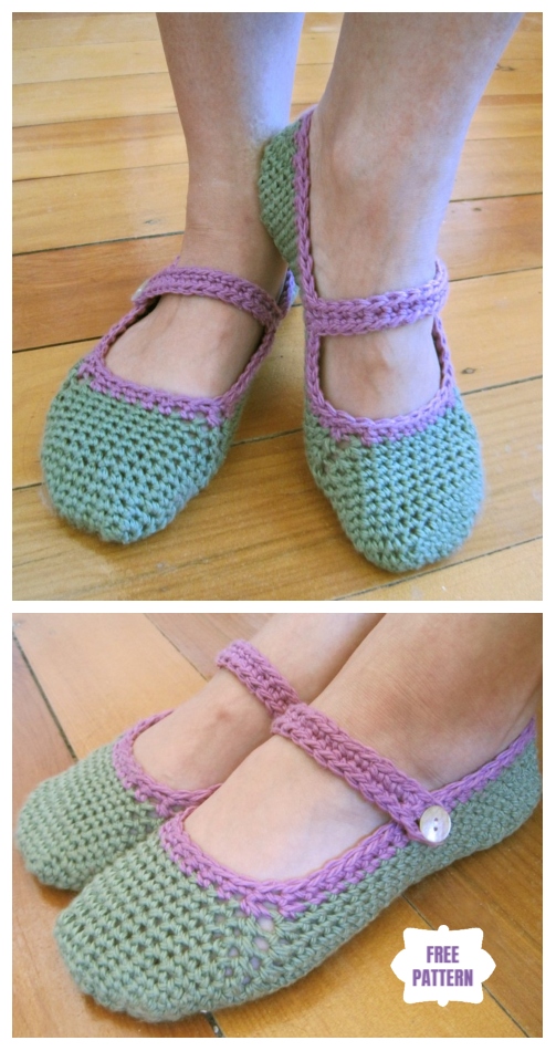 DIY Crochet Adult Slippers Pattern Round Up- Crochet Women Mary Jane Slippers Free Pattern