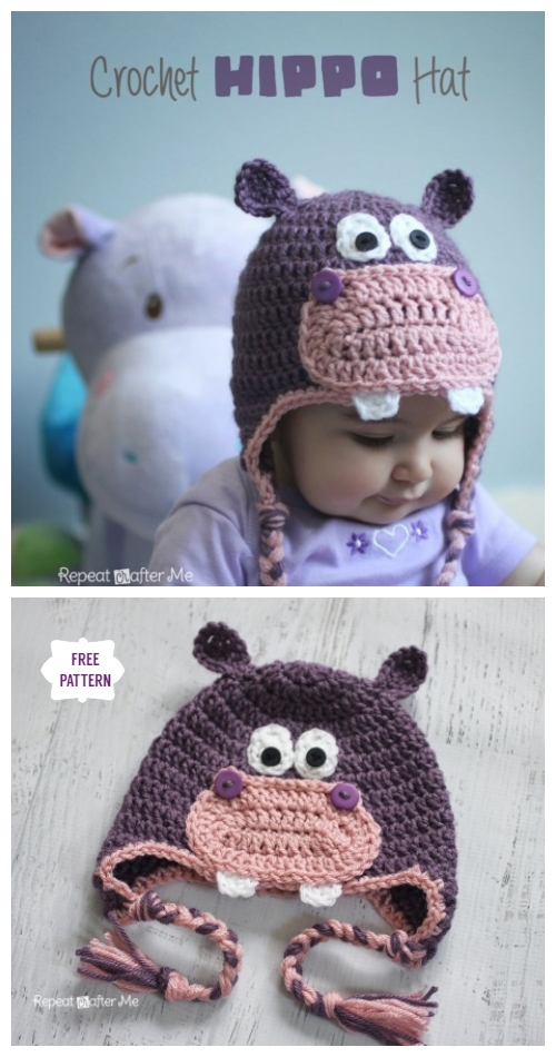 DIY Crochet Hippo Ear Flap Hat Free Crochet Pattern