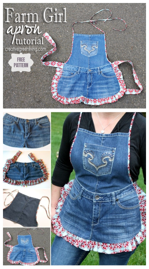 DIY Farm Girl Apron from Jeans Free Sewing Pattern