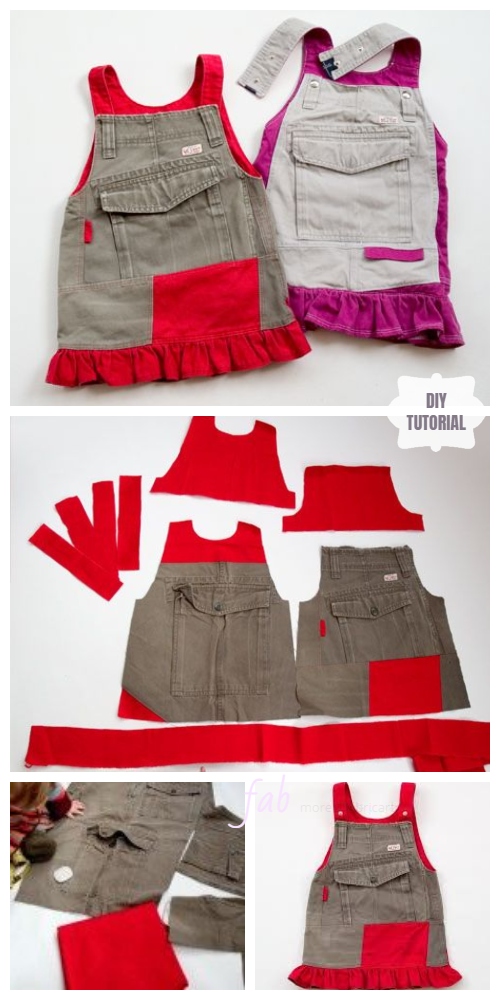 DIY Girls Jumperall Dress from Old Cargo Pants Free Sewing Pattern