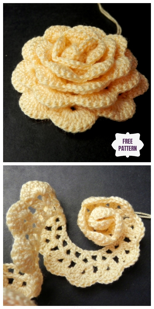 DIY Pretty 3D Lace Rose Free Crochet Pattern