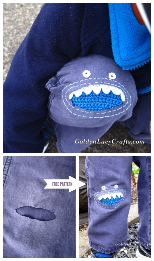 Fun DIY Jean Hole Patches in Cutest Ways - Crochet Monster Knee Patch Free Pattern