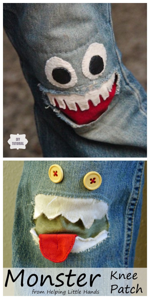 Fun DIY Jean Hole Patches in Cutest Ways - Monster Jean Holes Patch DIY Tutorial