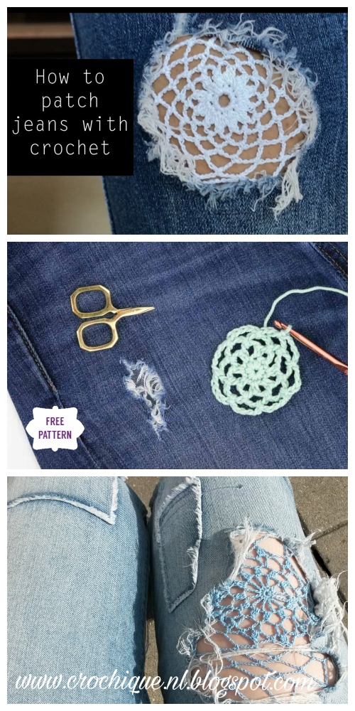 Fun DIY Jean Hole Patches in Cutest Ways - Crochet Lace Motif Jean Hole Patch Free Patterns +Video