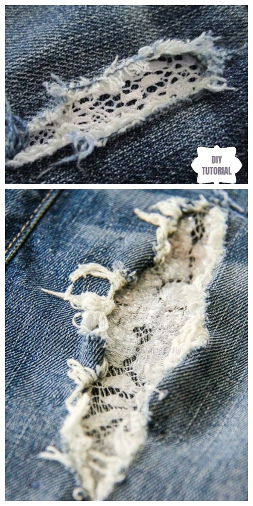 Fun DIY Jean Hole Patches in Cutest Ways - Patch Jean Holes with Lace DIY Tutorial