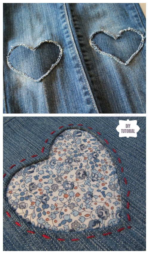 Fun DIY Jean Hole Patches in Cutest Ways - Patch Jean Holes with Fabric Heart DIY Tutorial