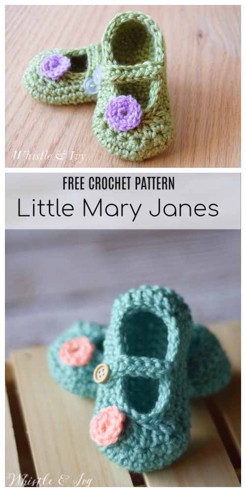 Crochet Mary Jane Baby Booties Free Crochet Patterns -﻿Two-Toned Little Dot Mary Janes Free Crochet Pattern + Video