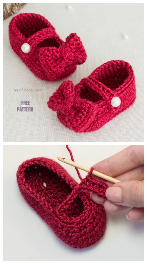 Crochet Mary Jane Baby Booties Free Crochet Patterns -﻿Ruby Red Mary Jane Booties Free Crochet Pattern 