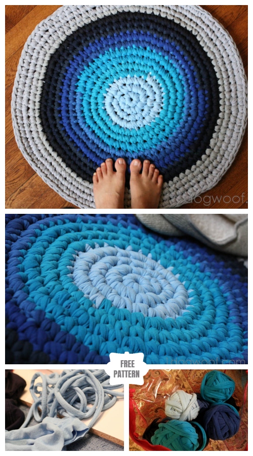 DIY Crochet Rag Rug from Old T-shirts - Free Pattern