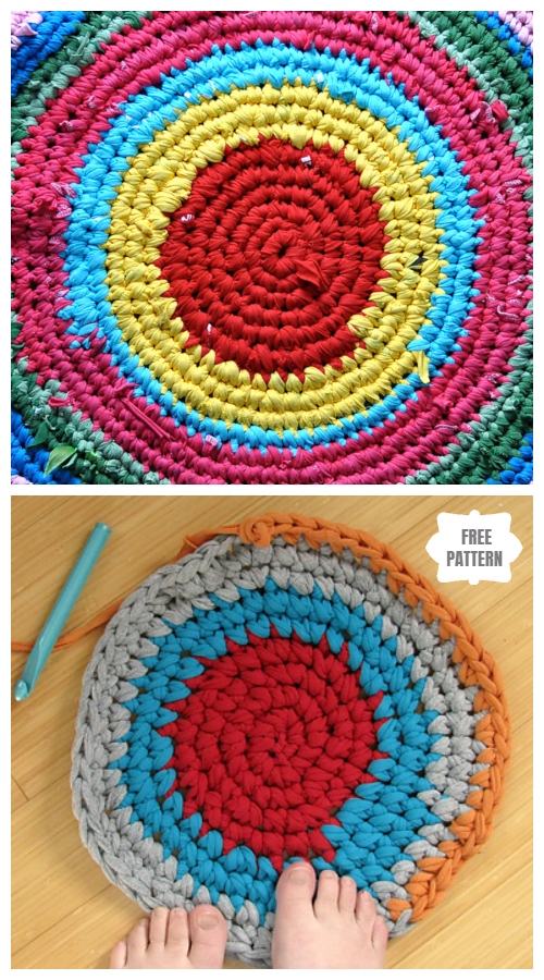 DIY Crochet Rag Rug from Old T-shirts - Free Pattern