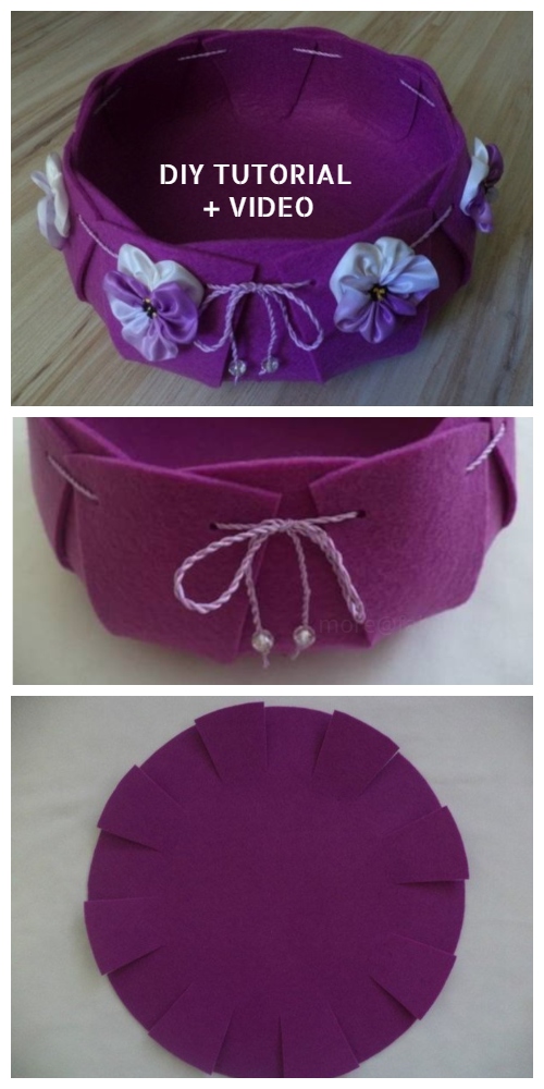 DIY Easy Cut-N-Thread Felt Basket Organizer + Video