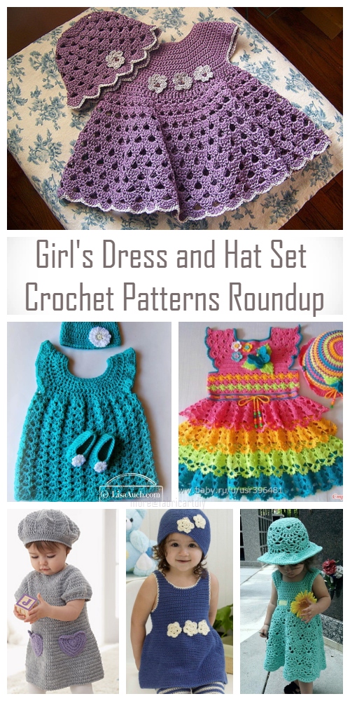 DIY Girl's Crochet Dress and Hat Set Crochet Patterns Round Up