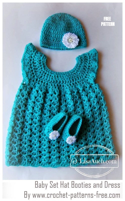 Crochet Baby Set Hat Booties and Dress Free Pattern