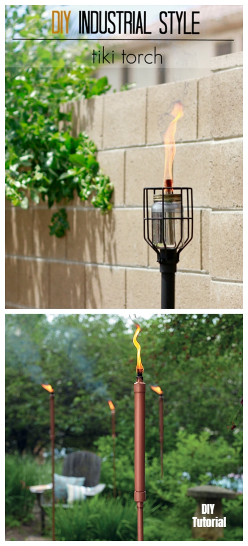 20+ DIY Stunning Outdoor Lighting Ideas for Summer Night - Industrial Patio Tiki Torch Lighting DIY Tutorial