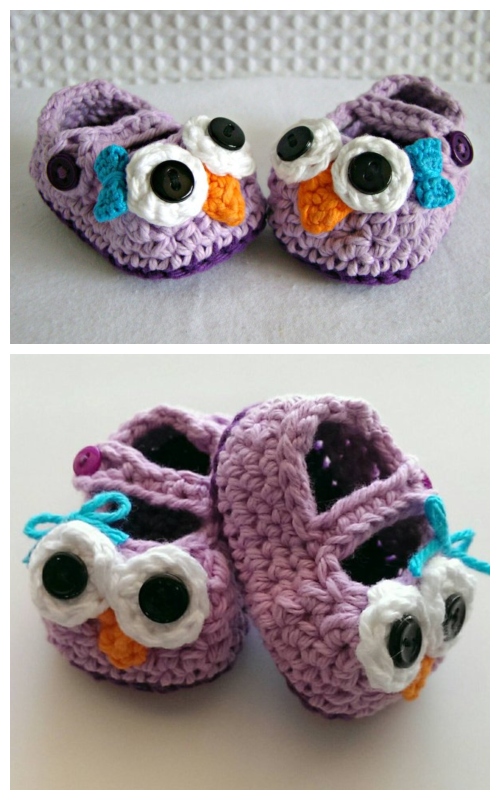 Crochet Mary Jane Baby Owl Booties Slippers Free Crochet Patterns