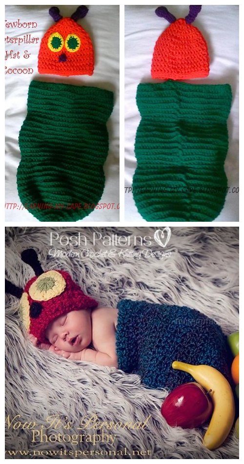 Crochet Newborn Caterpillar Hat & Cocoon Set Free Crochet Patterns