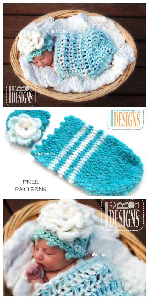 Crochet Fleece Cloud Baby Cocoon and Beanie Set Free Crochet Patterns