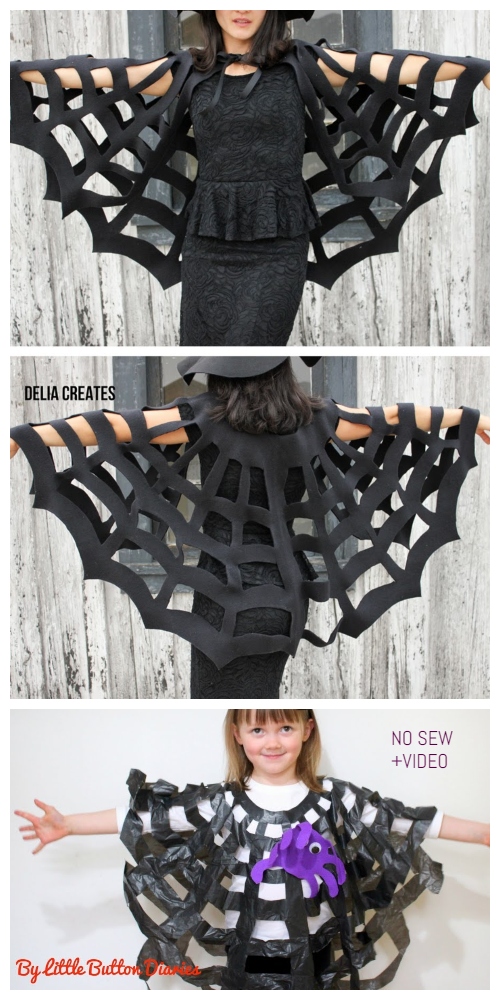 20+ DIY Halloween Costume Tutorials for All Ages - DIY No Sew Spiderweb Cape: Costume+Video