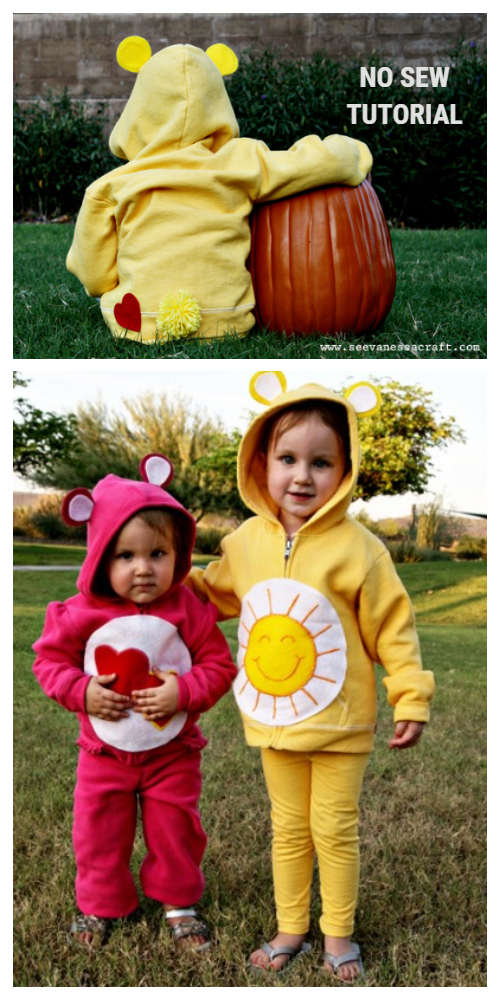 20+ DIY Halloween Costume Tutorials for All Ages - DIY No-Sew Care Bear Costumes Tutorials