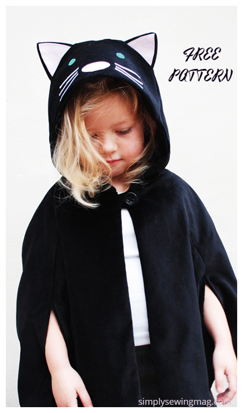 20+ DIY Halloween Costume Tutorials for All Ages -DIY kids’ Cat Cape Costume Free Sewing Pattern&Tutorial