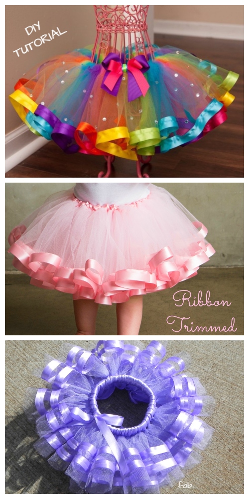 DIY No Sew Tutu Skirt Ideas & Tutorials - Kids Ribbon Trimmed Boutique Tutu Skirt DIY Tutorial